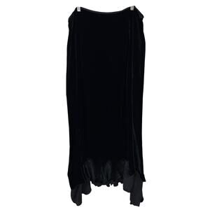 Cynthia Ashby Black Back Zipper Velvet Ruffled Hem Maxi Skirt XL
